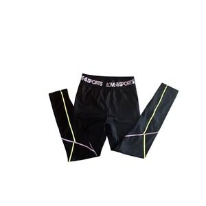 Love & Sports Womens XS Black Neon Yellow Lavender Mesh Panel Active Leggings